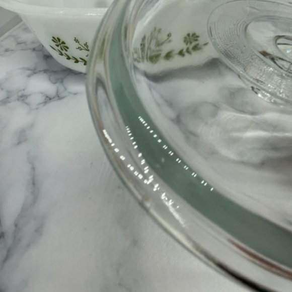 Vintage Glasbake PRIMROSE DREAM Oval Green Floral Daisy Casserole with Lid J-235 - Picture 7 of 8